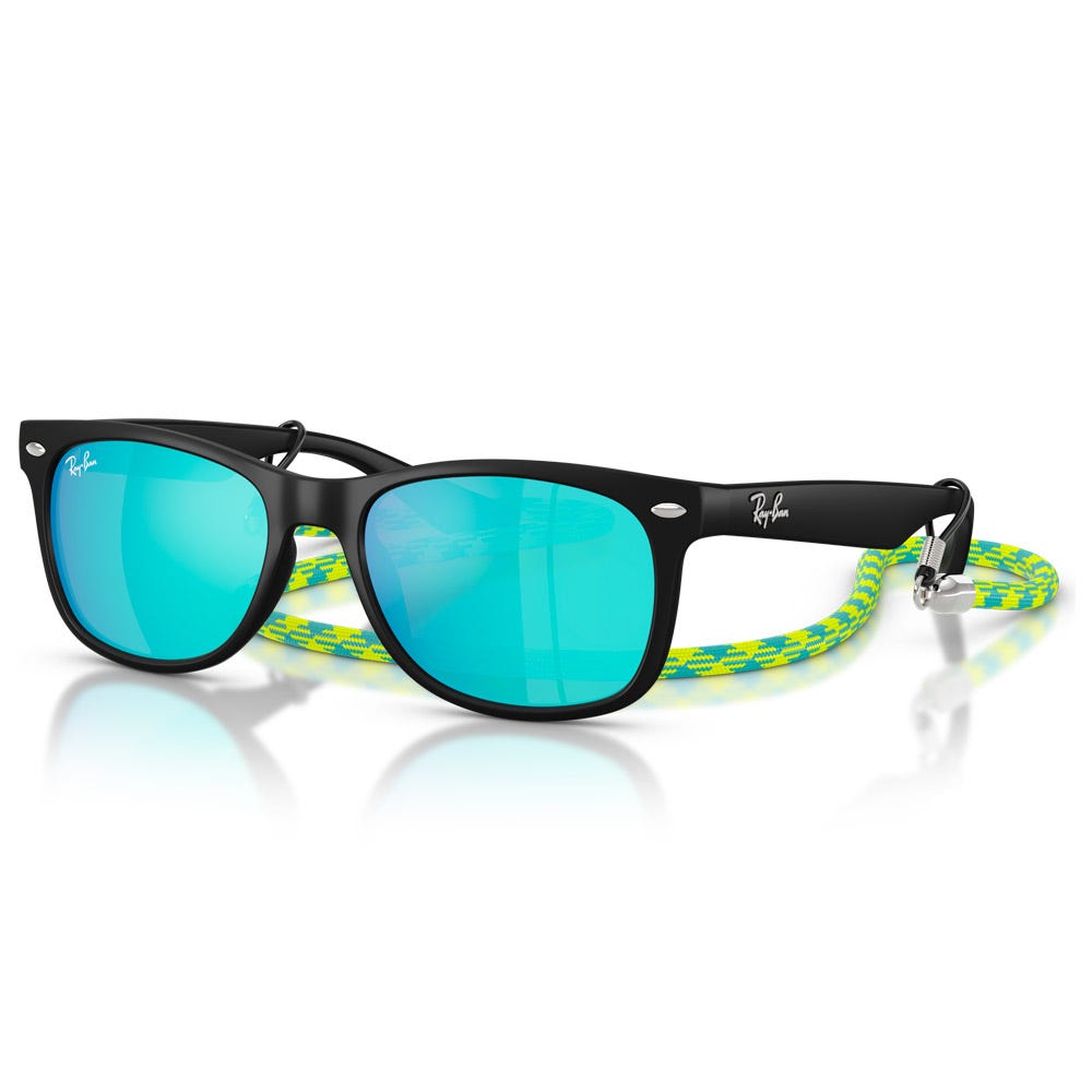 New Wayfarer Kids Polished Black Light Green Blue Mirror