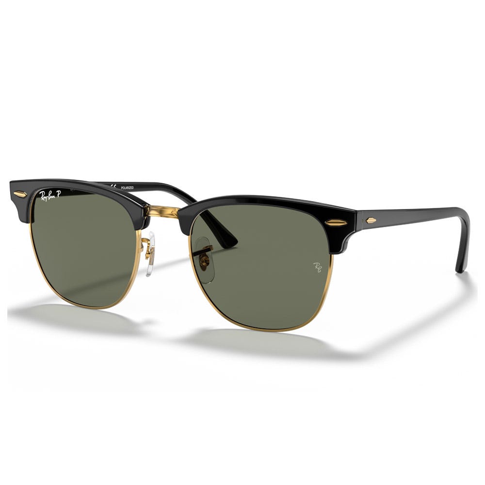 RB3016 Clubmaster Classic Polished Black Gold Green G-15 Polar