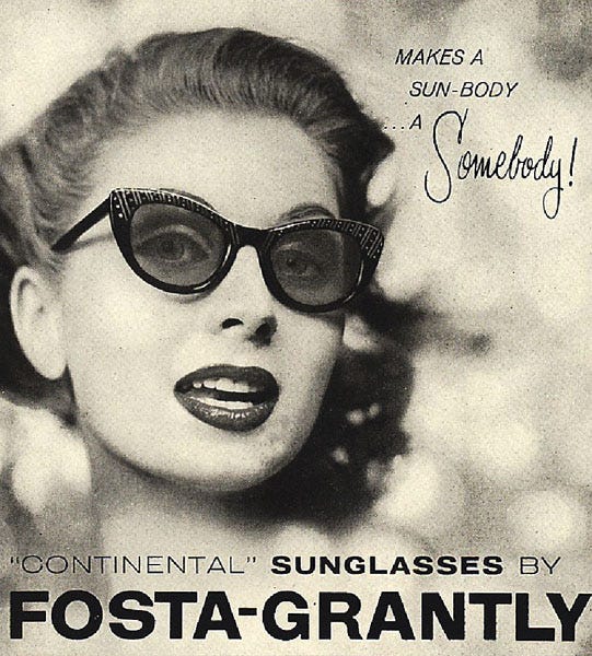 Publicité ancienne pour les lunettes de soleil Foster Grant