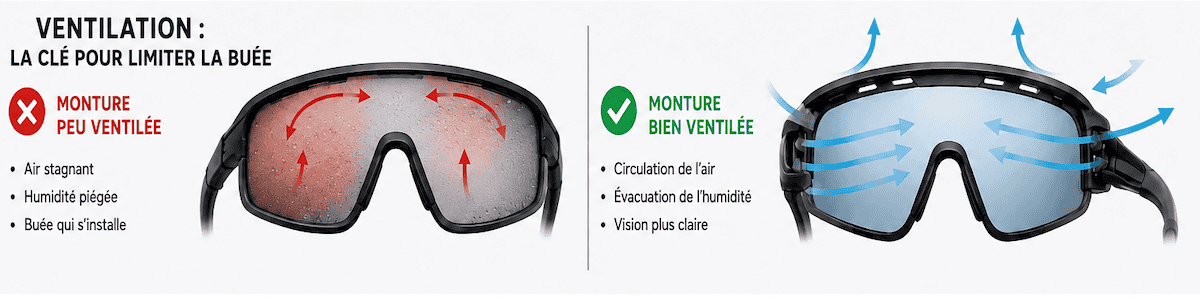 ventilation : la clé pour limiter la buée sur les verres des lunettes de sport
